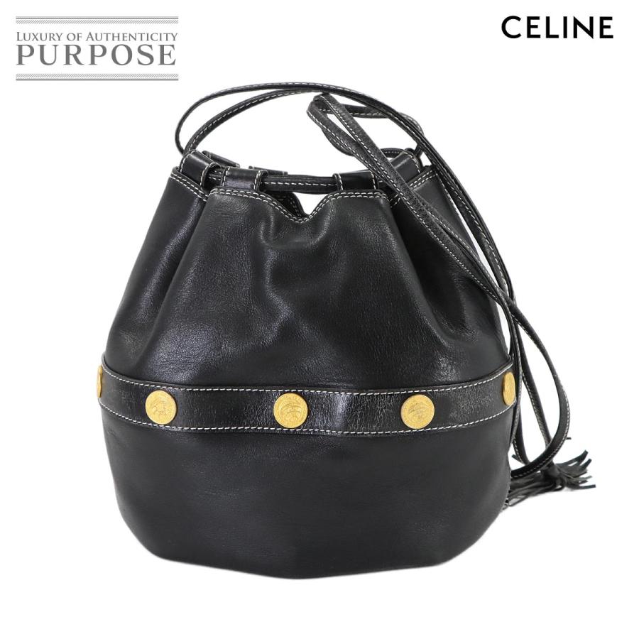 CELINE（セリーヌ） 巾着 ショルダー バッグ レザー ブラック ゴールド