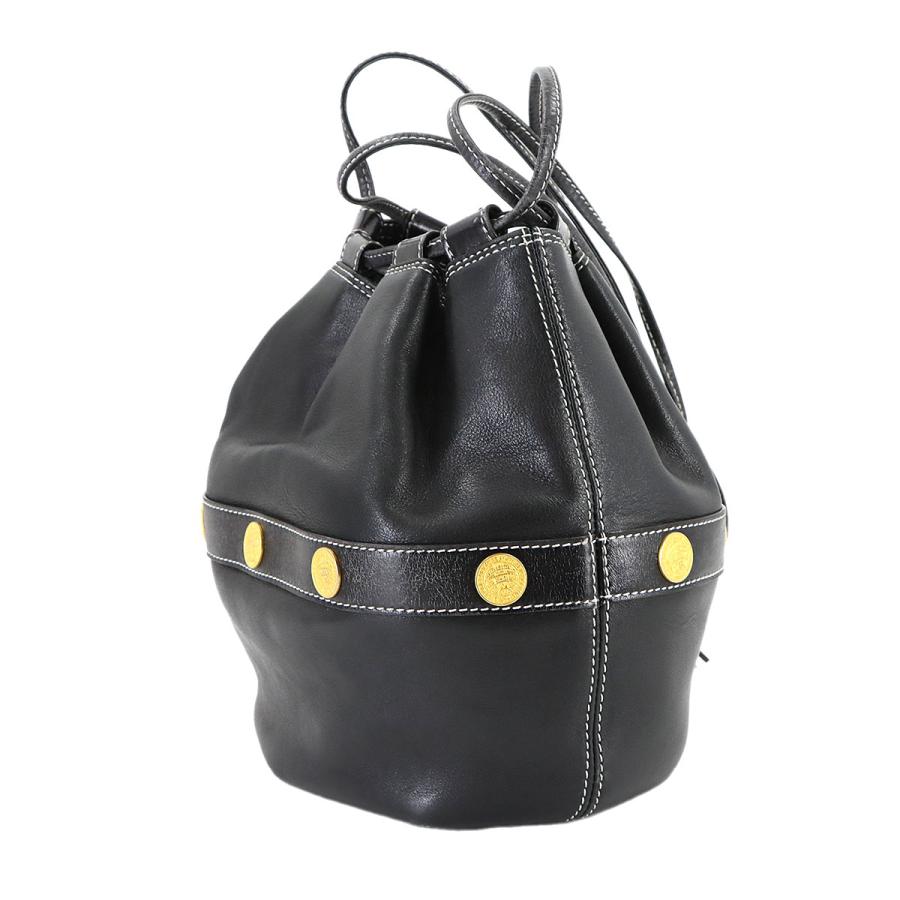 CELINE（セリーヌ） 巾着 ショルダー バッグ レザー ブラック ゴールド