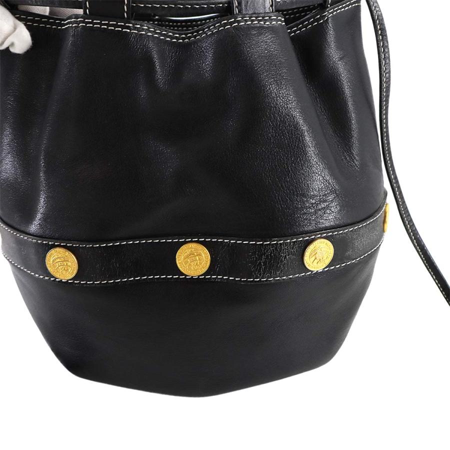 セリーヌ CELINE 巾着 ショルダー バッグ レザー ブラック ゴールド 金具 フリンジ ヴィンテージ Shoulder Bag 90306494 CELINE（セリーヌ） 巾着 ショルダー バッグ レザー ブラック ゴールド