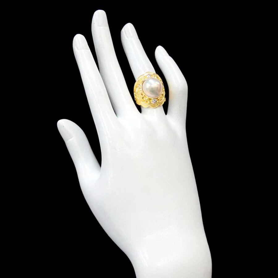 リング 11号 マベ真珠 ダイヤ 0.12ct K18 YG イエローゴールド 750
