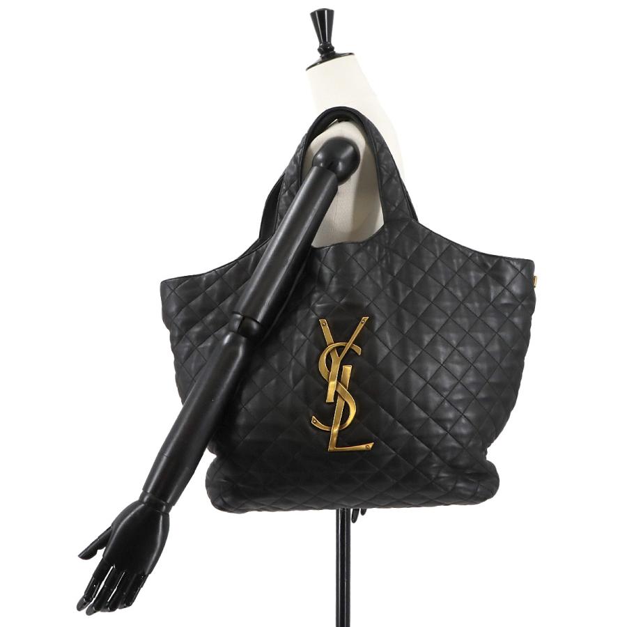 イカール マキシショッピングバッグ レザー ブラック Yves Saint Laurent（イヴ・サンローラン） 新品同様 サンローラン