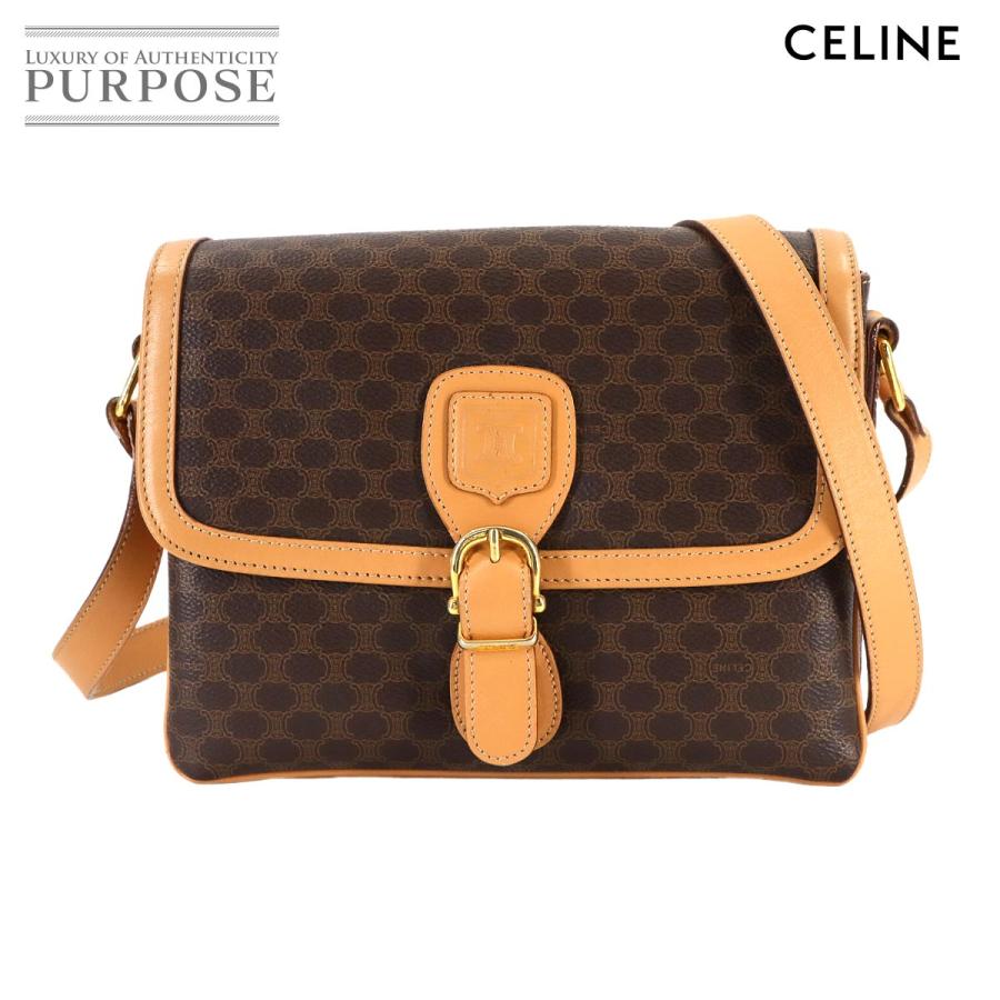 美品 セリーヌ CELINE マカダム ショルダー バッグ PVC レザー ブラウン ゴールド 金具 ヴィンテージ Macadam Shoulder Bag 90307551 CELINE（セリーヌ） 美品 マカダム ショルダー バッグ PVC レザー