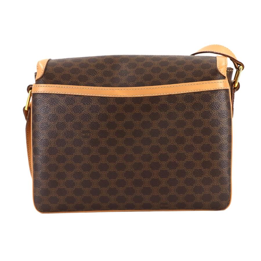 美品 セリーヌ CELINE マカダム ショルダー バッグ PVC レザー ブラウン ゴールド 金具 ヴィンテージ Macadam Shoulder Bag 90307551 CELINE マカダム ショルダー バッグ PVC レザー ブラウン ゴールド