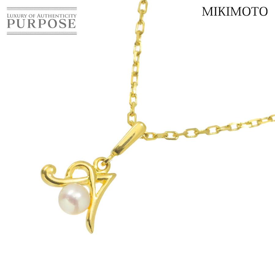 ミキモト MIKIMOTO ベビーパール 3.6mm ネックレス 38cm K18 YG イエローゴールド 750 イニシャル A 真珠 Necklace 90307743