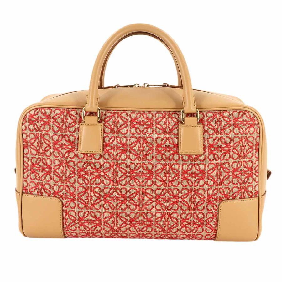 新品同様 ロエベ LOEWE アマソナ 28 2way ハンド ショルダー バッグ ジャカード レザー ブラウン レッド A039N08X02 90307843の画像