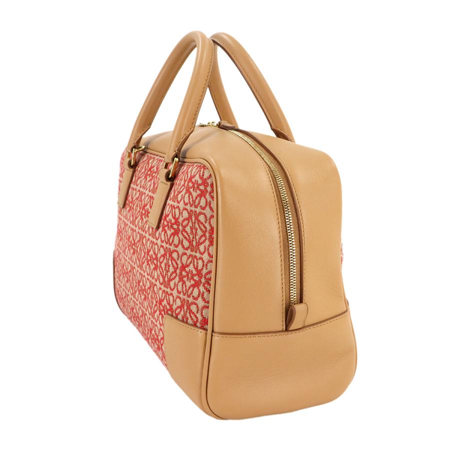 新品同様 ロエベ LOEWE アマソナ 28 2way ハンド ショルダー バッグ ジャカード レザー ブラウン レッド A039N08X02 90307843の画像