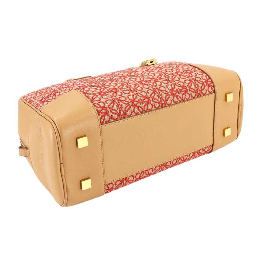 新品同様 ロエベ LOEWE アマソナ 28 2way ハンド ショルダー バッグ ジャカード レザー ブラウン レッド A039N08X02 90307843の画像