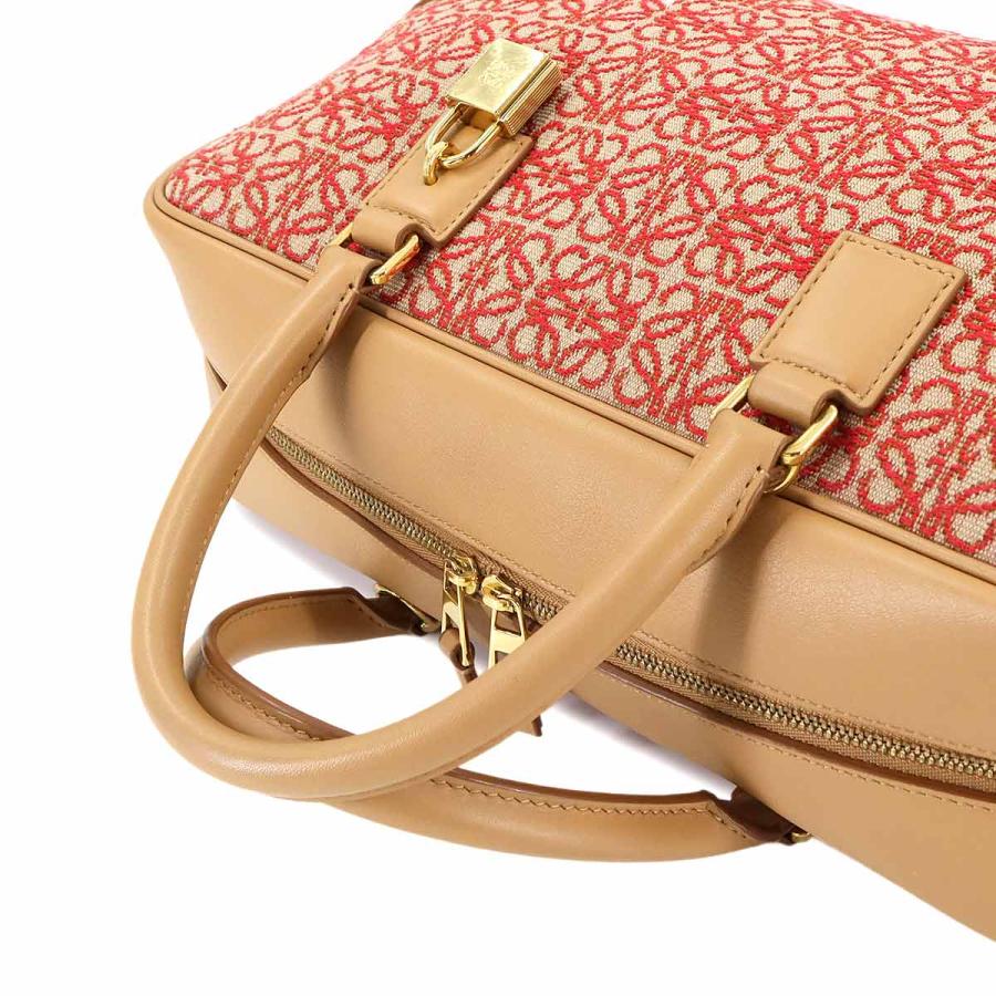 新品同様 ロエベ LOEWE アマソナ 28 2way ハンド ショルダー バッグ ジャカード レザー ブラウン レッド A039N08X02 90307843の画像