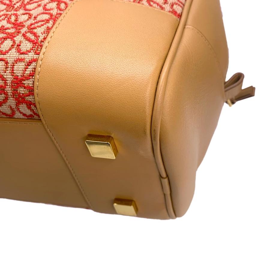 新品同様 ロエベ LOEWE アマソナ 28 2way ハンド ショルダー バッグ ジャカード レザー ブラウン レッド A039N08X02 90307843の画像
