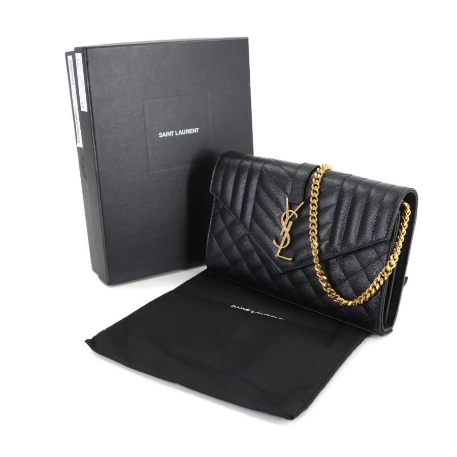 未使用 展示品 サンローラン SAINT LAURENT カサンドラ エンベロープ チェーン ウォレット 長財布 レザー ブラック 620280 90309259の画像