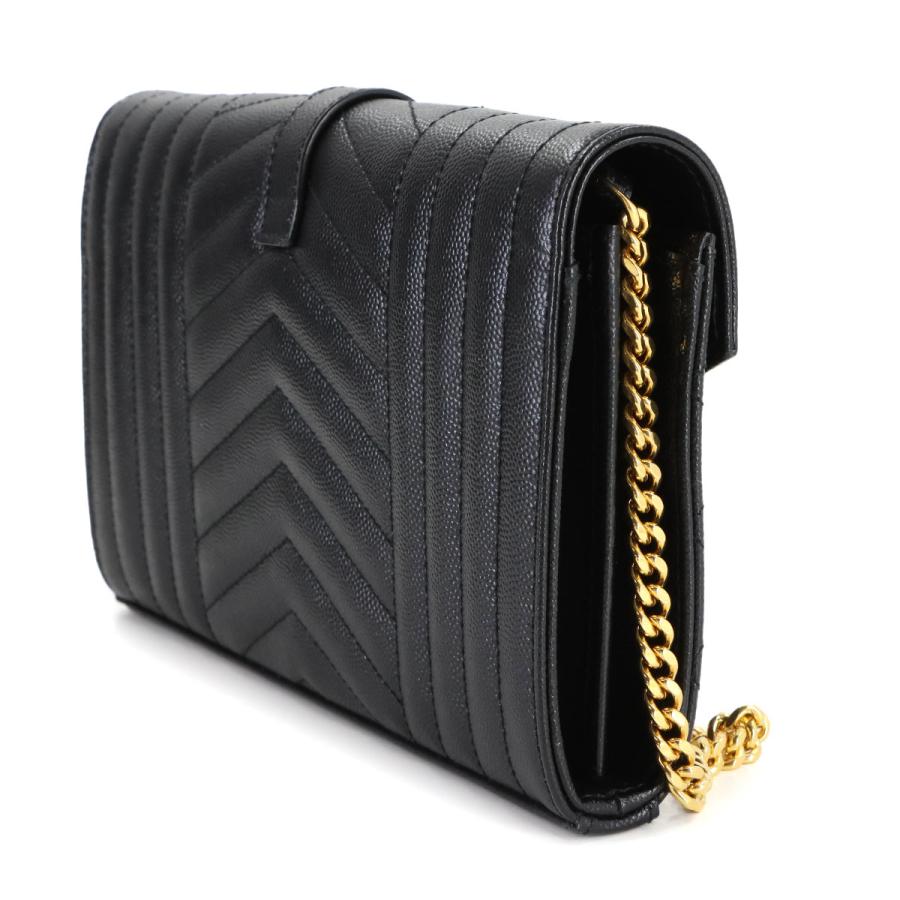 未使用 展示品 サンローラン SAINT LAURENT カサンドラ エンベロープ チェーン ウォレット 長財布 レザー ブラック 620280 90309259の画像
