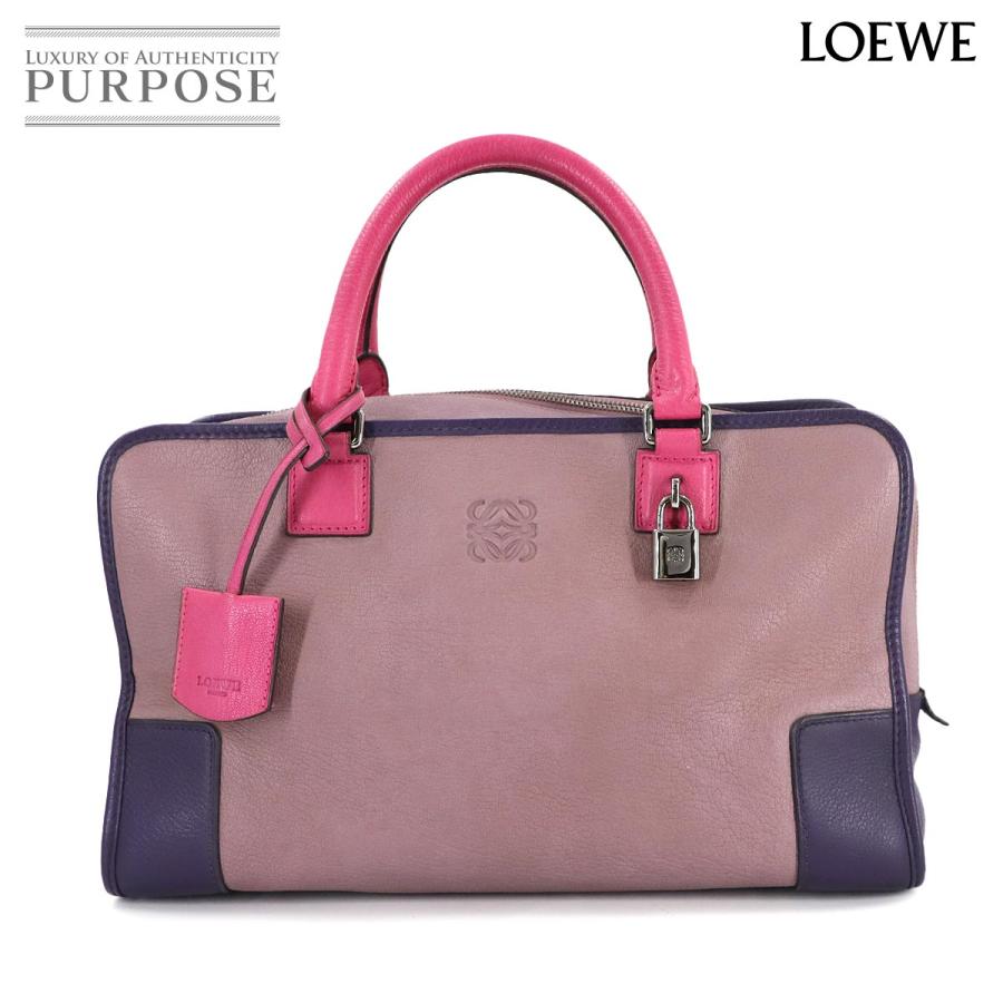 LOEWE ロエベ　バック　サーモンピンク＆パープル ハンドル LOEWE（ロエベ） アマソナ 36 ハンド バッグ レザー ピンク パープル