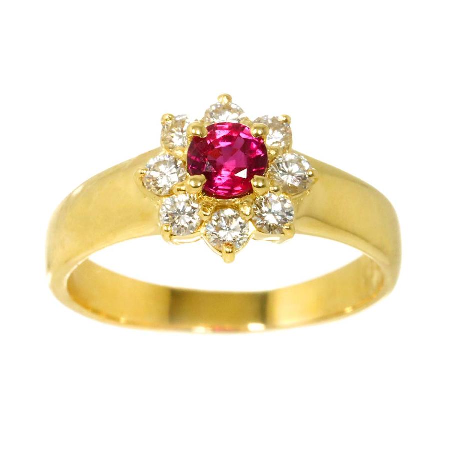 リング 11号 ルビー 0.38ct ダイヤ 0.33ct K18 YG イエローゴールド 