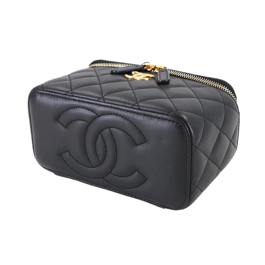 新品同様 シャネル CHANEL マトラッセ スモール バニティ ケース チェーン ショルダー バッグ ラムスキン ブラック カメリア 90312801 CHANEL（シャネル） 新品同様 マトラッセ スモール バニティ ケース