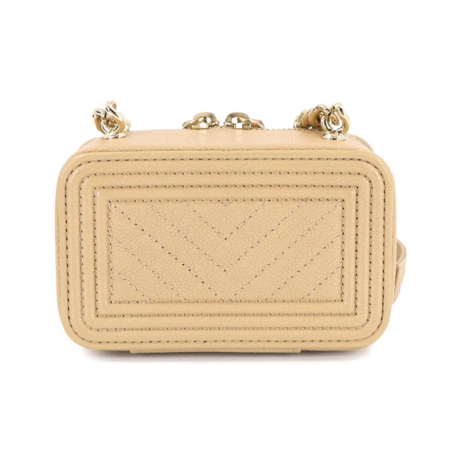 新品同様 シャネル CHANEL ボーイシャネル チェーン ウォレット コインパース キャビアスキン ベージュ AP2708 ゴールド 金具 90313152の画像