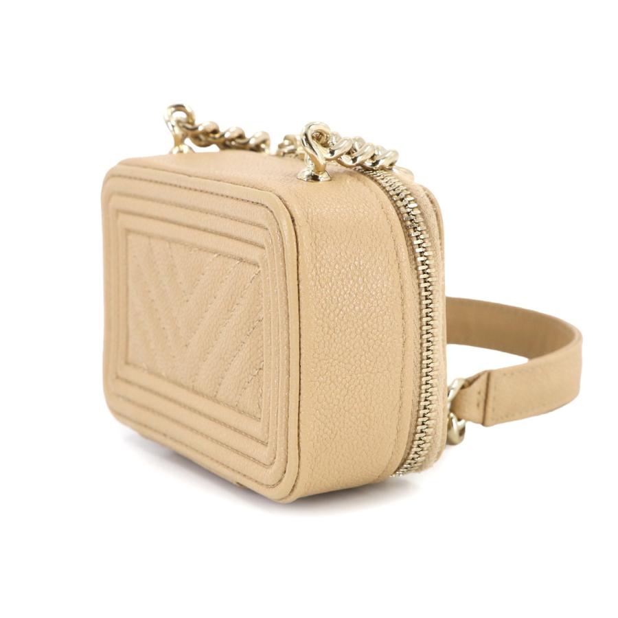 新品同様 シャネル CHANEL ボーイシャネル チェーン ウォレット コインパース キャビアスキン ベージュ AP2708 ゴールド 金具 90313152の画像
