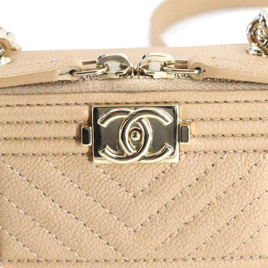 新品同様 シャネル CHANEL ボーイシャネル チェーン ウォレット コインパース キャビアスキン ベージュ AP2708 ゴールド 金具 90313152の画像