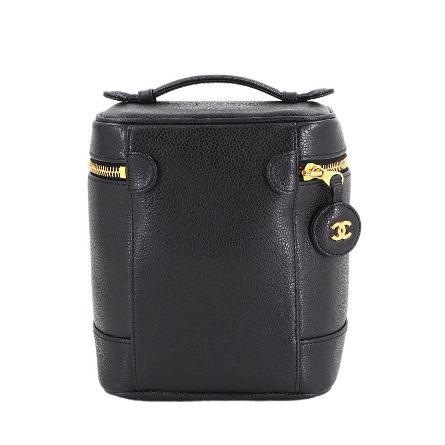 新品同様 シャネル CHANEL バニティ ハンド バッグ キャビアスキン レザー ブラック A01998 ココマーク ゴールド 金具 Vanity Bag 90313216の画像