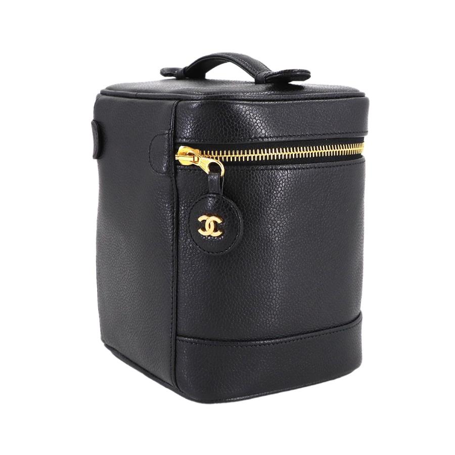 新品同様 シャネル CHANEL バニティ ハンド バッグ キャビアスキン レザー ブラック A01998 ココマーク ゴールド 金具 Vanity Bag 90313216の画像