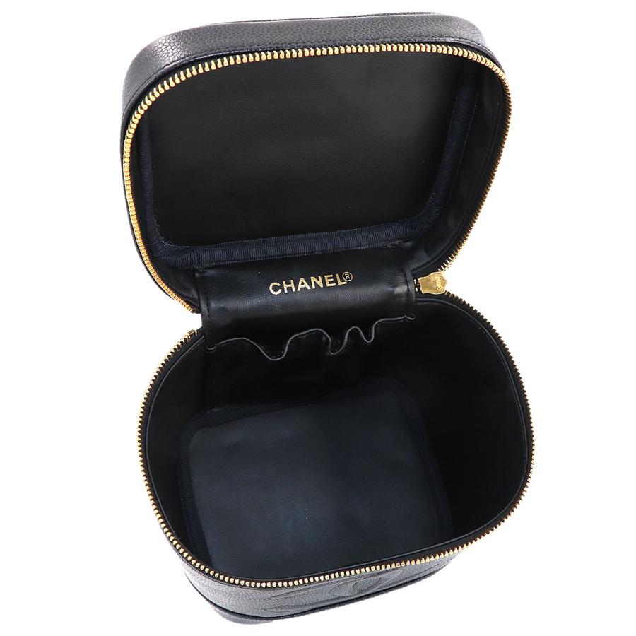 新品同様 シャネル CHANEL バニティ ハンド バッグ キャビアスキン レザー ブラック A01998 ココマーク ゴールド 金具 Vanity Bag 90313216の画像