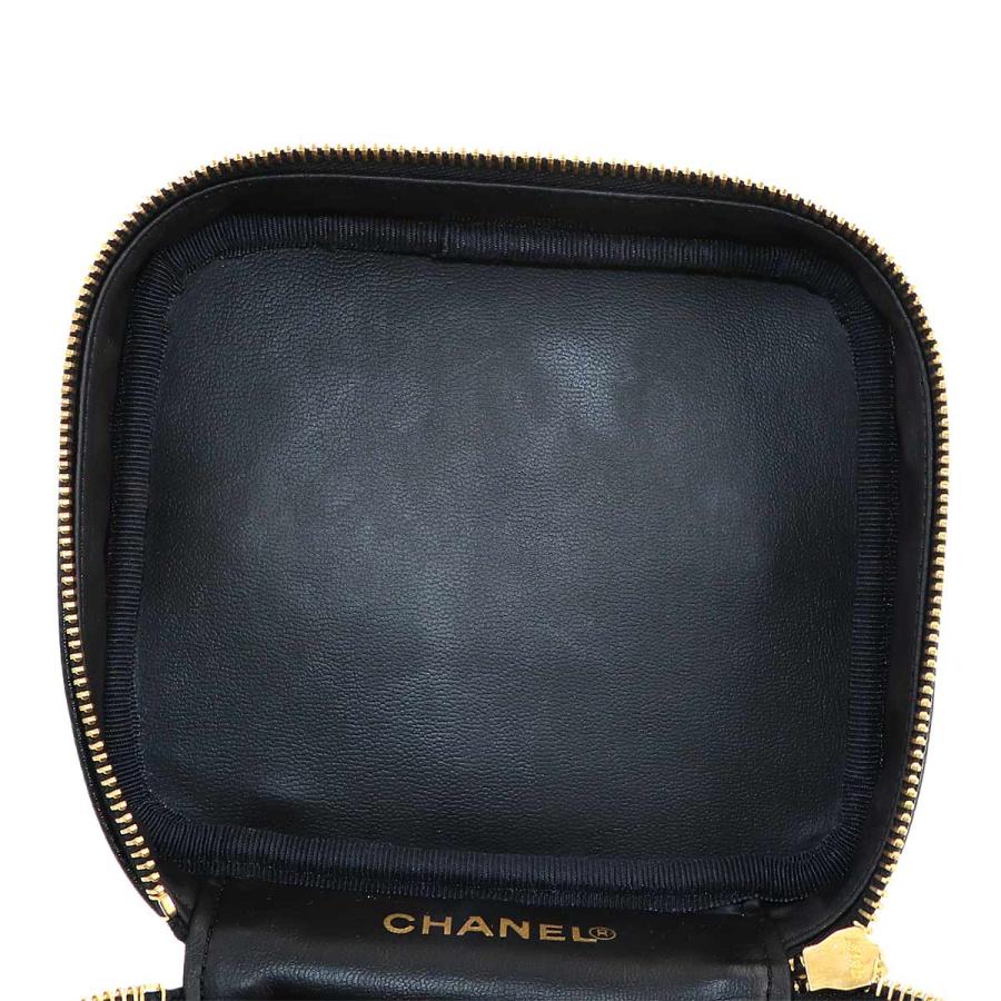 新品同様 シャネル CHANEL バニティ ハンド バッグ キャビアスキン レザー ブラック A01998 ココマーク ゴールド 金具 Vanity Bag 90313216の画像