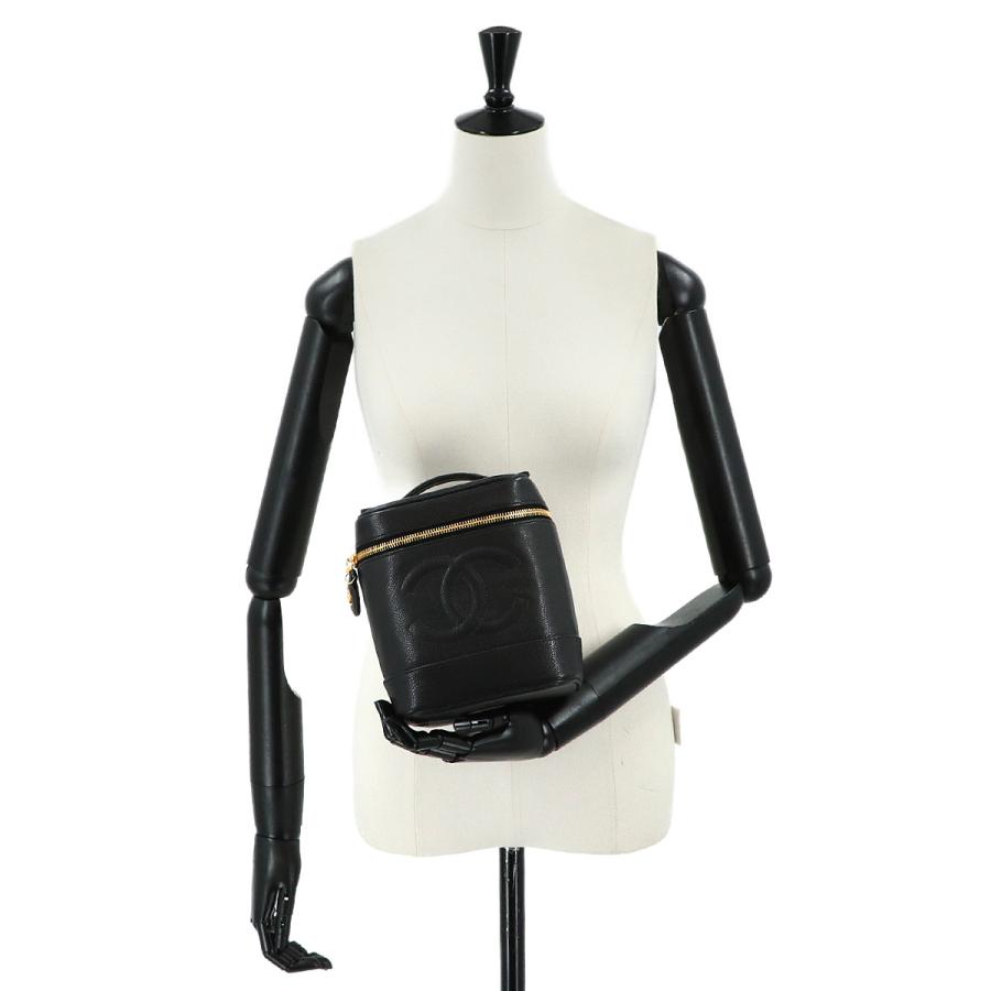 新品同様 シャネル CHANEL バニティ ハンド バッグ キャビアスキン レザー ブラック A01998 ココマーク ゴールド 金具 Vanity Bag 90313216の画像