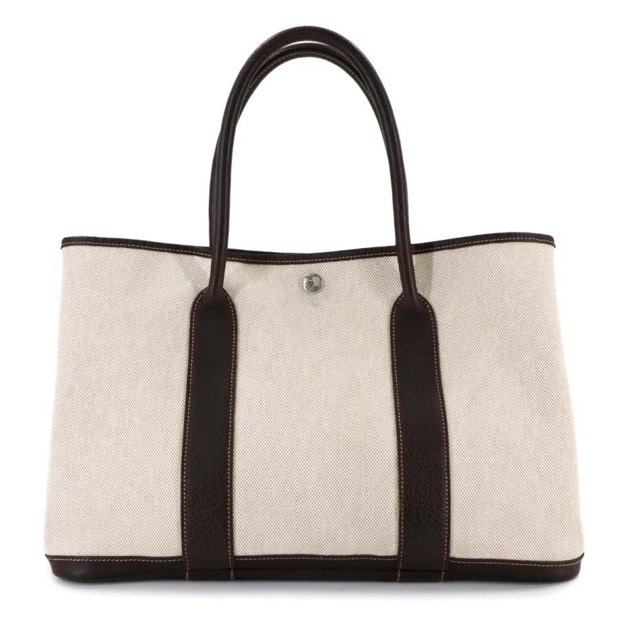 新品同様 エルメス HERMES ガーデンパーティ 36 PM トート バッグ トワルアッシュ レザー ナチュラル マロン □H刻印 90313989