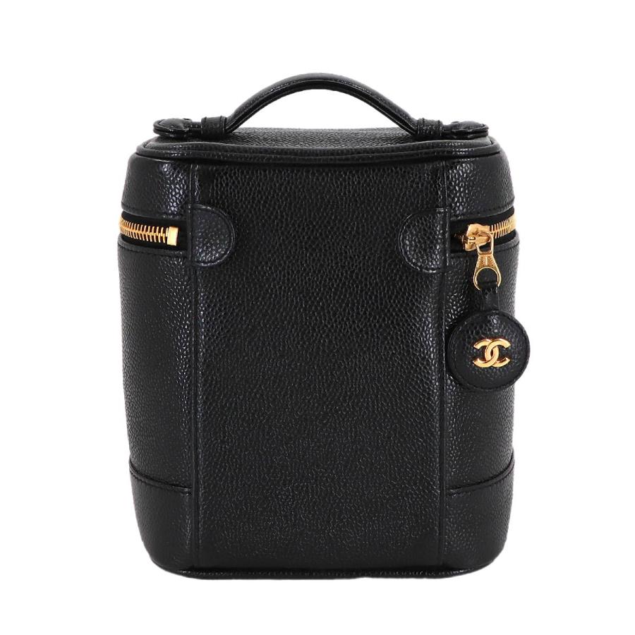 新品同様 シャネル CHANEL バニティ ハンド バッグ キャビアスキン レザー ブラック A01998 ココマーク ゴールド 金具 Vanity Bag 90314327の画像