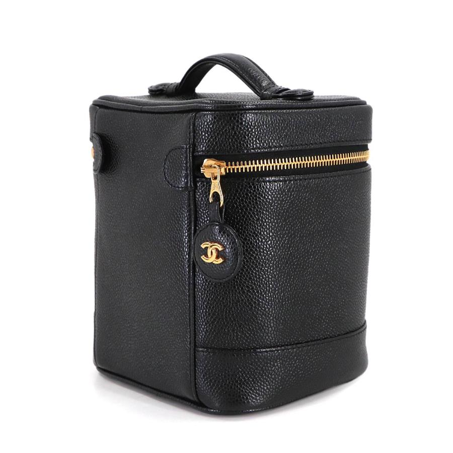 新品同様 シャネル CHANEL バニティ ハンド バッグ キャビアスキン レザー ブラック A01998 ココマーク ゴールド 金具 Vanity Bag 90314327の画像