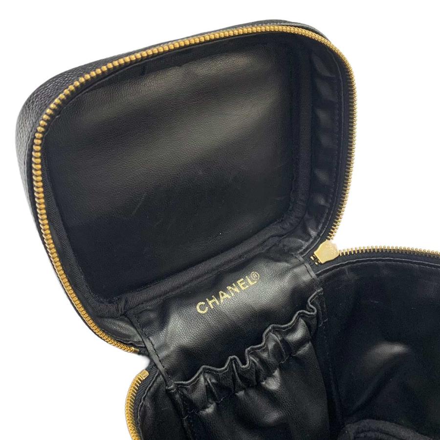 新品同様 シャネル CHANEL バニティ ハンド バッグ キャビアスキン レザー ブラック A01998 ココマーク ゴールド 金具 Vanity Bag 90314327の画像