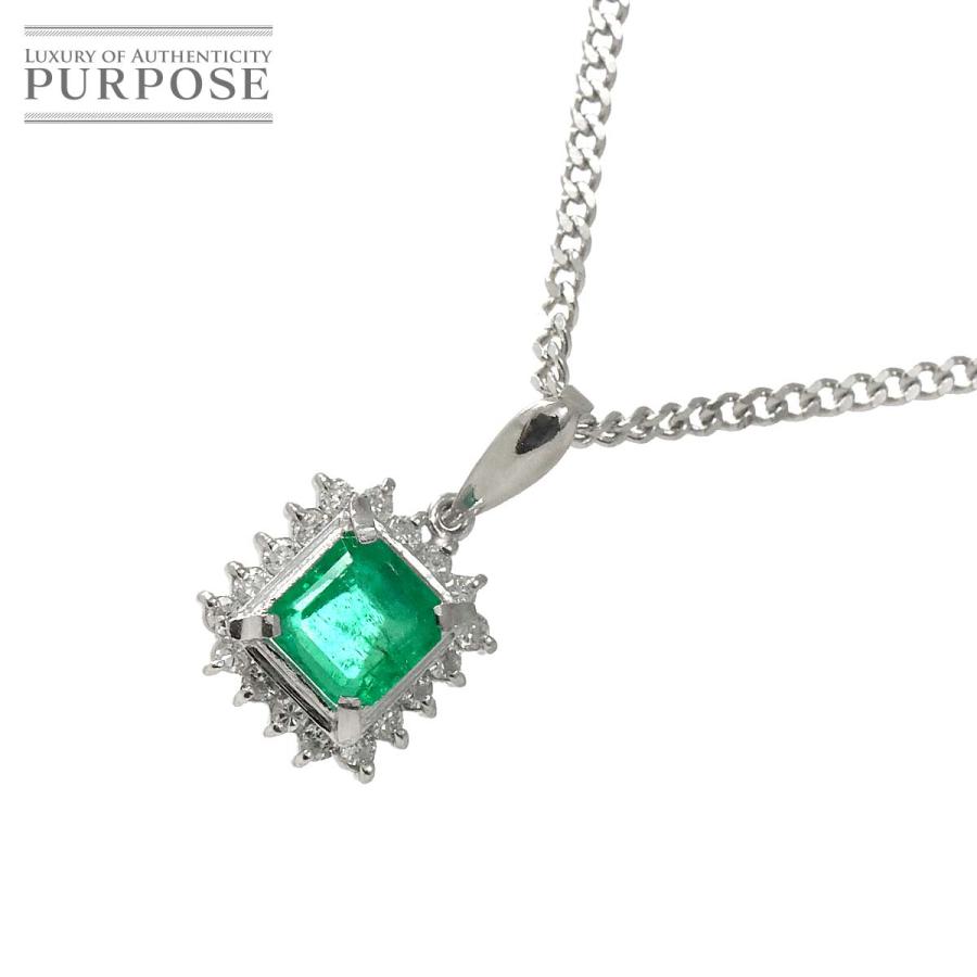 エメラルド 0.73ct ダイヤ 0.20ct Pt プラチナ ネックレス 40cm 