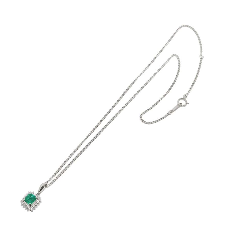 エメラルド 0.73ct ダイヤ 0.20ct Pt プラチナ ネックレス 40cm 