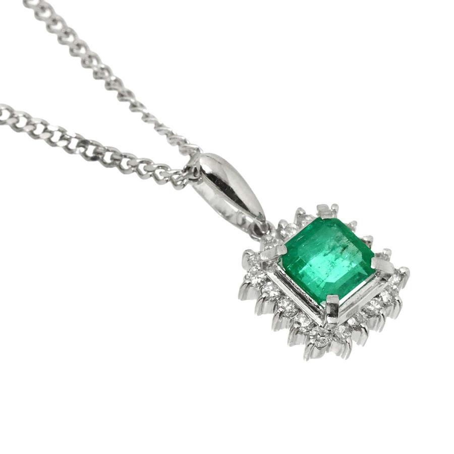 エメラルド 0.73ct ダイヤ 0.20ct Pt プラチナ ネックレス 40cm 