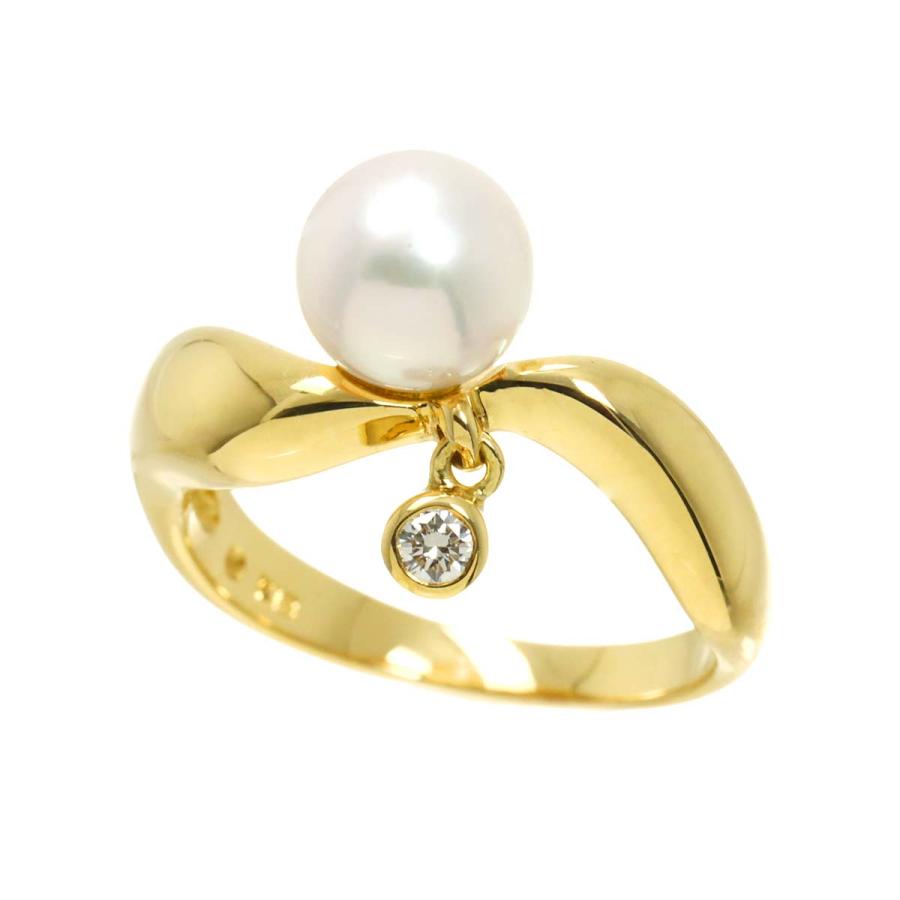 ミキモト MIKIMOTO 11号 リング アコヤ真珠 7.1mm ダイヤ K18 YG 