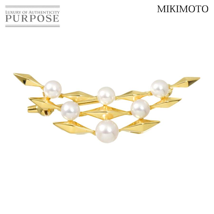【美品】 MIKIMOTO アコヤ真珠 ダイヤブローチ K18 イエローゴールド MIKIMOTO（ミキモト） アコヤ真珠 4.8-3.8mm ブローチ K18 YG イエロー