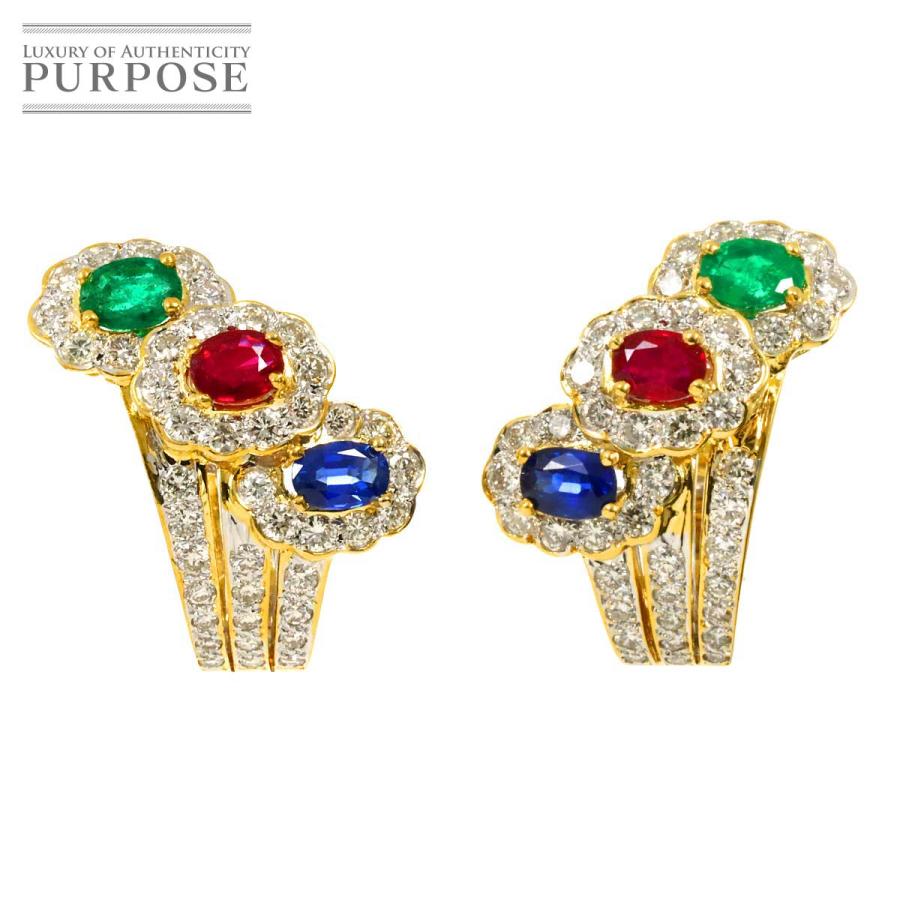 マルチストーン ダイヤ 2.95ct ピアス K18 YG イエローゴールド 750 