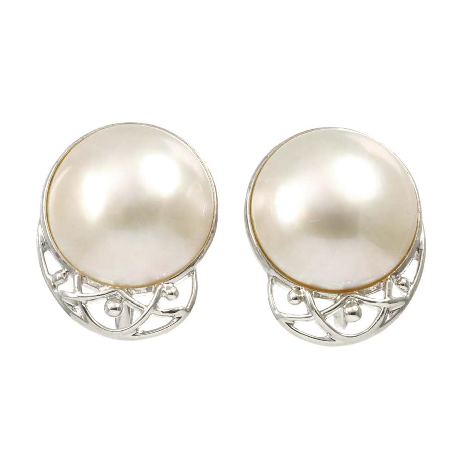 スキンダプサス・ペルル【真珠】トップカット TASAKI（タサキ） マベ真珠 15.0mm イヤリング SV シルバー パール