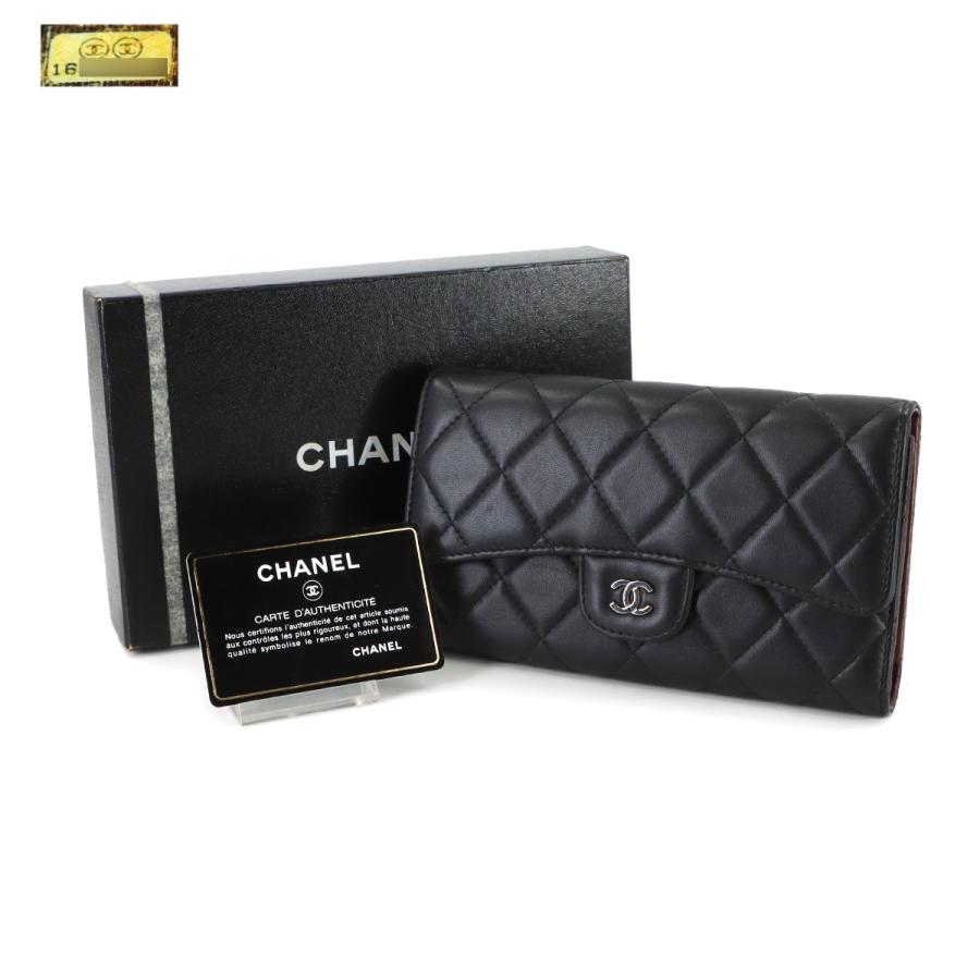 シャネル CHANEL マトラッセ 三つ折り 長財布 ラムスキン ブラック A31506 シルバー 金具 Matelasse Wallet 90316682の画像