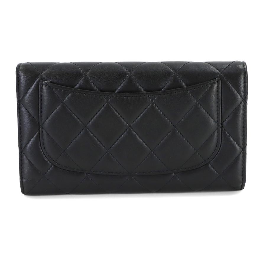 シャネル CHANEL マトラッセ 三つ折り 長財布 ラムスキン ブラック A31506 シルバー 金具 Matelasse Wallet 90316682の画像
