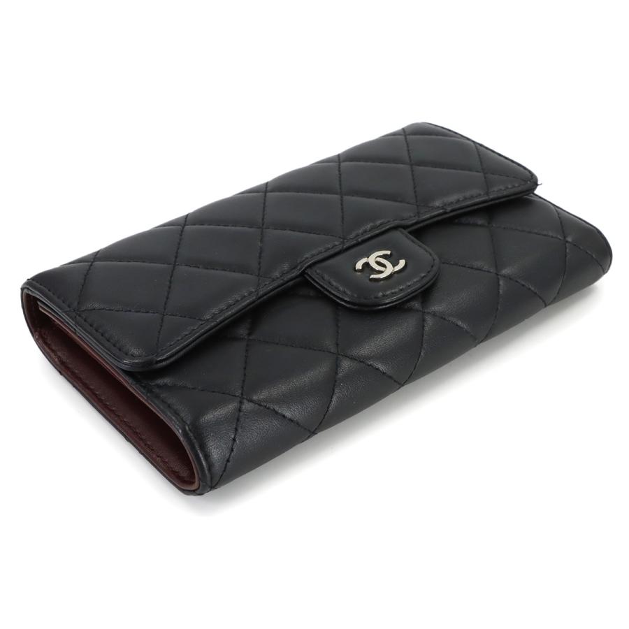 シャネル CHANEL マトラッセ 三つ折り 長財布 ラムスキン ブラック A31506 シルバー 金具 Matelasse Wallet 90316682の画像