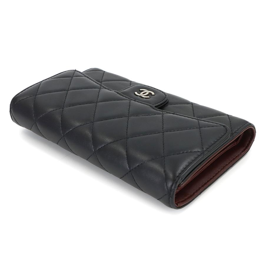 シャネル CHANEL マトラッセ 三つ折り 長財布 ラムスキン ブラック A31506 シルバー 金具 Matelasse Wallet 90316682の画像