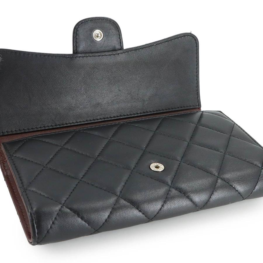 シャネル CHANEL マトラッセ 三つ折り 長財布 ラムスキン ブラック A31506 シルバー 金具 Matelasse Wallet 90316682の画像