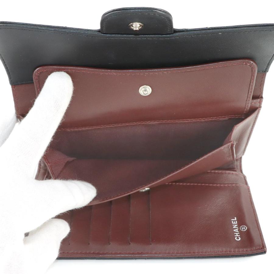 シャネル CHANEL マトラッセ 三つ折り 長財布 ラムスキン ブラック A31506 シルバー 金具 Matelasse Wallet 90316682の画像