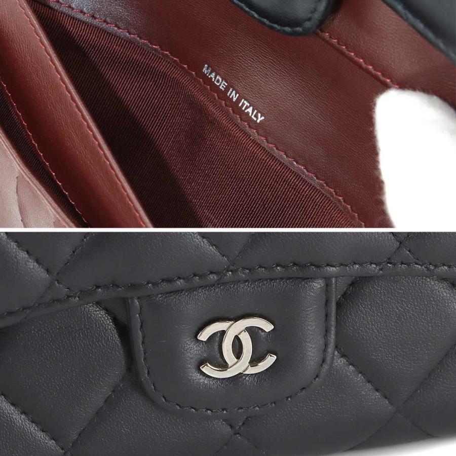 シャネル CHANEL マトラッセ 三つ折り 長財布 ラムスキン ブラック A31506 シルバー 金具 Matelasse Wallet 90316682の画像