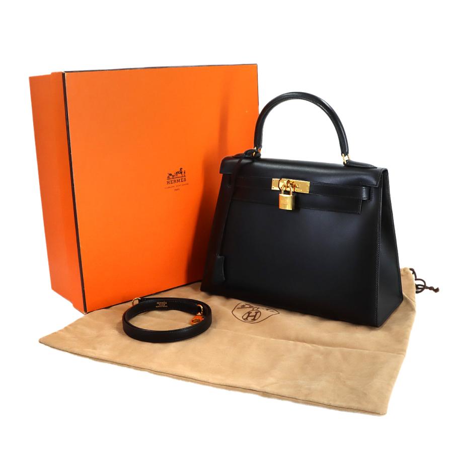 HERMES（エルメス） 新品同様 ケリー 28 ボックスカーフ ブラック 外
