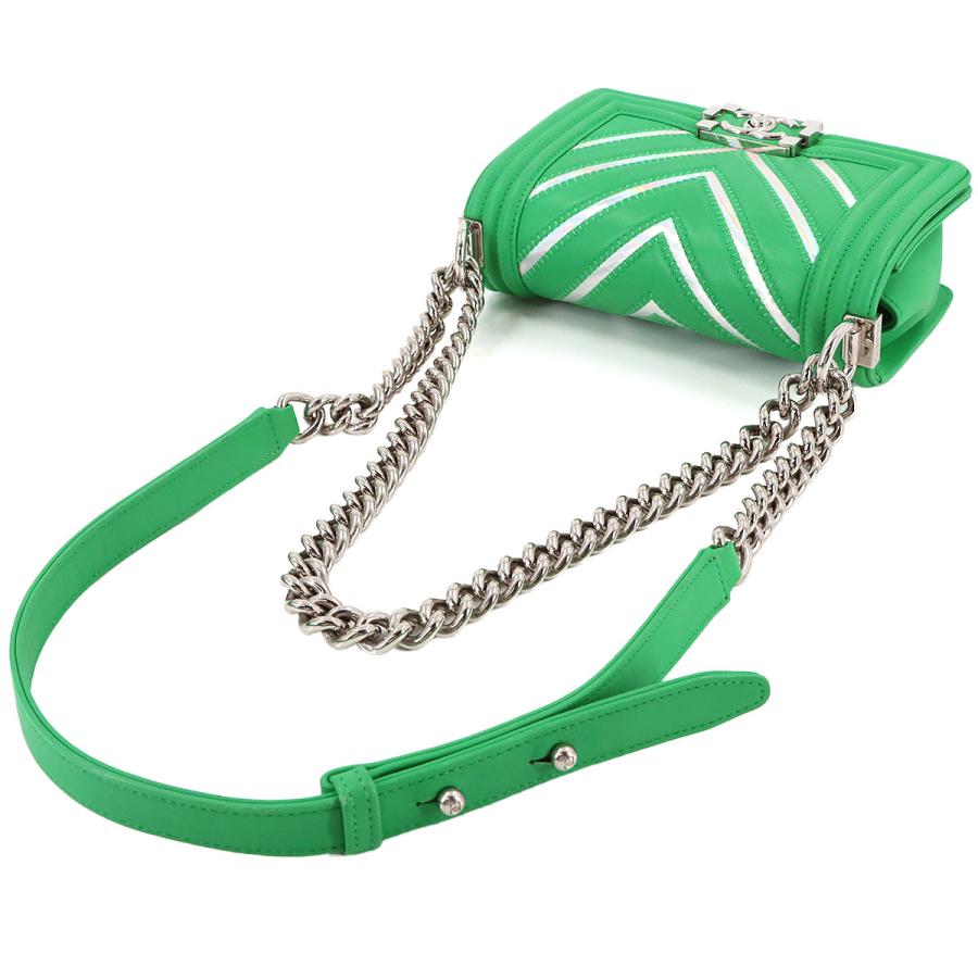 新品同様 シャネル CHANEL ボーイシャネル スモール チェーン ショルダー バッグ ラムスキン グリーン A67085 シルバー 金具 90317970_4
