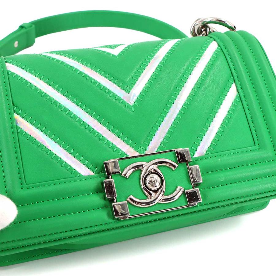 新品同様 シャネル CHANEL ボーイシャネル スモール チェーン ショルダー バッグ ラムスキン グリーン A67085 シルバー 金具 90317970_8