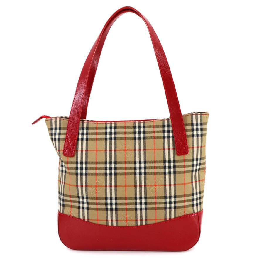 BURBERRY バーバリー　キャンバス　レザー　トートバッグ　内側赤チェック柄 BURBERRY（バーバリー） ノバチェック ハンド バッグ キャンバス