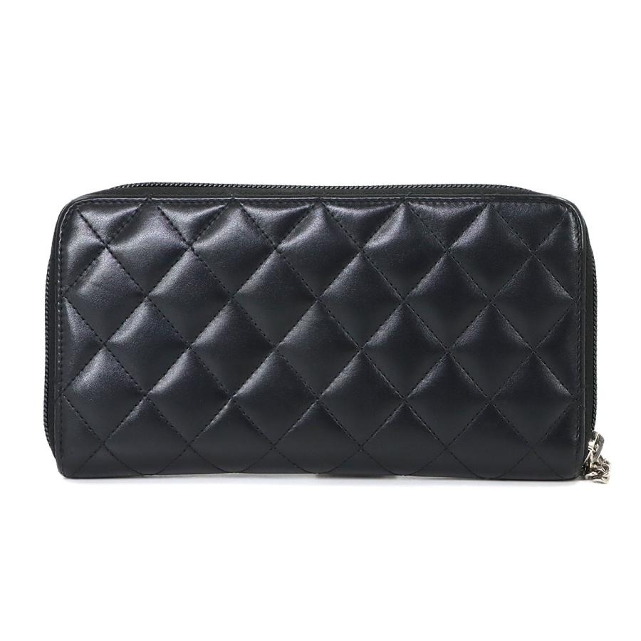 シャネル CHANEL カンボンライン ラウンドファスナー 長財布 レザー エナメル ブラック A50078 シルバー 金具 90318195の画像