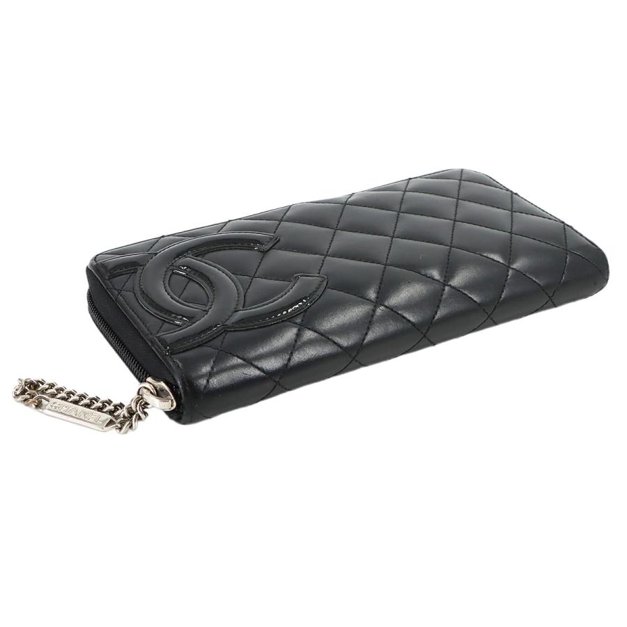 シャネル CHANEL カンボンライン ラウンドファスナー 長財布 レザー エナメル ブラック A50078 シルバー 金具 90318195の画像